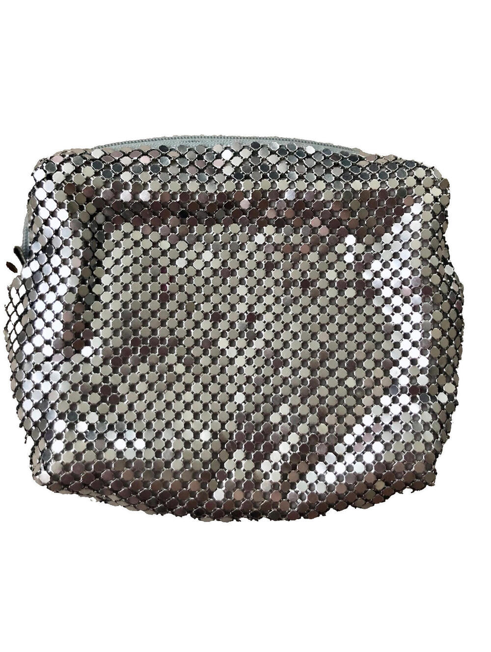 Vintage Silver Mesh Exclusive for Bueno Small Zip Pouch Bag Clutch Hong Kong 5x7